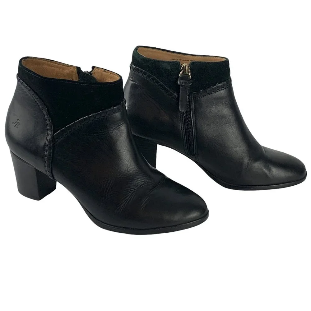 JACK‎ ROGERS Chandler Black Leather Whipstitch Zip Booties